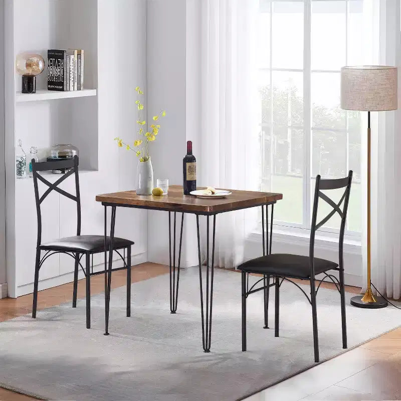 VECELO Dining Table Set, 3/5 Pieces Dining Room Table Set with 2/4 upholstered Chairs for Small Space, Apartment