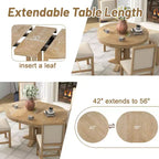Whisen 5-Piece Farmhouse Dining Set Extendable Round Dining Table Set with 4 Upholstered Chairs