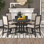 Whisen 5-Piece Farmhouse Dining Set Extendable Round Dining Table Set with 4 Upholstered Chairs