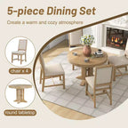 Whisen 5-Piece Farmhouse Dining Set Extendable Round Dining Table Set with 4 Upholstered Chairs