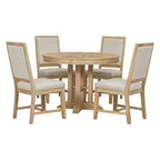 Whisen 5-Piece Farmhouse Dining Set Extendable Round Dining Table Set with 4 Upholstered Chairs