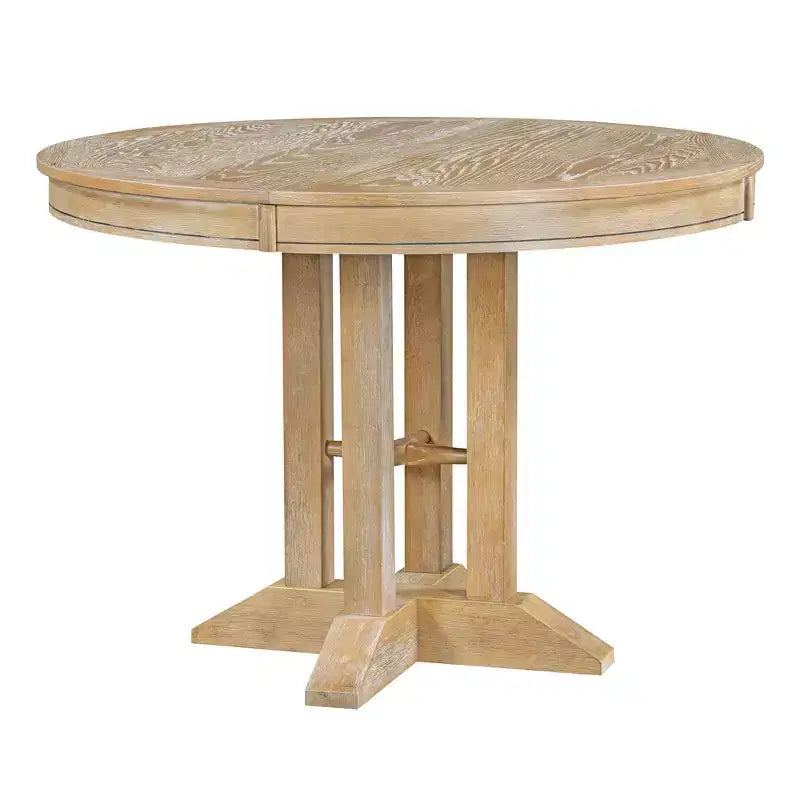 Whisen 5-Piece Farmhouse Dining Set Extendable Round Dining Table Set with 4 Upholstered Chairs