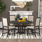 Whisen 5-Piece Farmhouse Dining Set Extendable Round Dining Table Set with 4 Upholstered Chairs