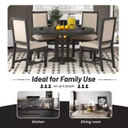 Whisen 5-Piece Farmhouse Dining Set Extendable Round Dining Table Set with 4 Upholstered Chairs