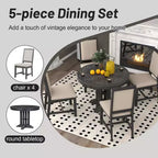 Whisen 5-Piece Farmhouse Dining Set Extendable Round Dining Table Set with 4 Upholstered Chairs
