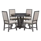 Whisen 5-Piece Farmhouse Dining Set Extendable Round Dining Table Set with 4 Upholstered Chairs