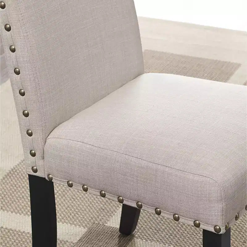Roundhill Furniture Biony Espresso Wood Dining Set with Fabric Nailhead Chairs
