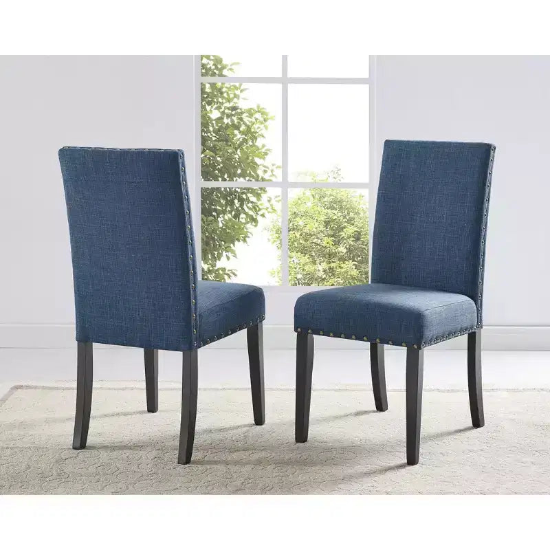 Roundhill Furniture Biony Espresso Wood Dining Set with Fabric Nailhead Chairs