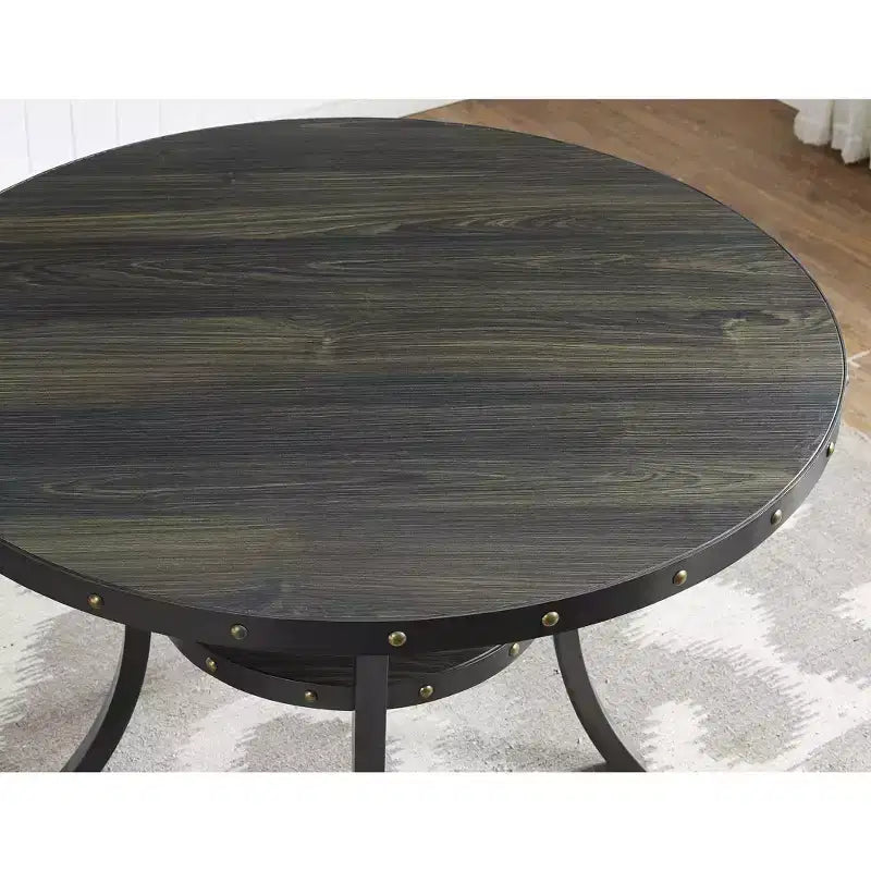 Roundhill Furniture Biony Espresso Wood Dining Set with Fabric Nailhead Chairs