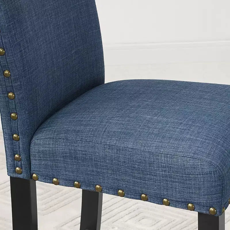 Roundhill Furniture Biony Espresso Wood Dining Set with Fabric Nailhead Chairs