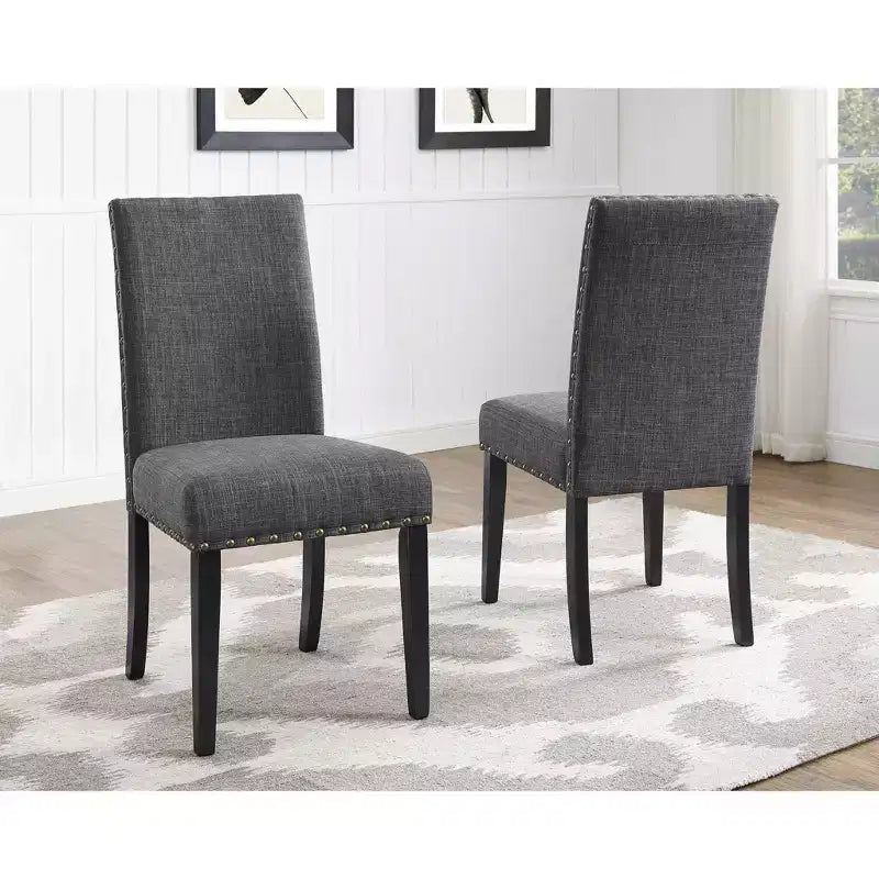 Roundhill Furniture Biony Espresso Wood Dining Set with Fabric Nailhead Chairs