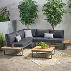 GDFStudio Johana V-vormige aluminium loungeset voor buiten, geschikt voor 5 personen, met kussens