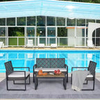 GDFStudio Elton Patio 4 pcs Steel and Rattan Conversation Set