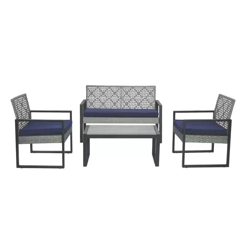 GDFStudio Elton Patio 4 pcs Steel and Rattan Conversation Set
