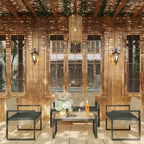 GDFStudio Elton Patio 4 pcs Steel and Rattan Conversation Set