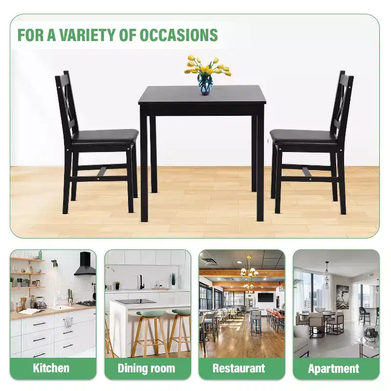 FDW 3/5-Piece Dining Table Set with Solid Pine Wood Construction and Faux Leather Chairs, Dark Brown