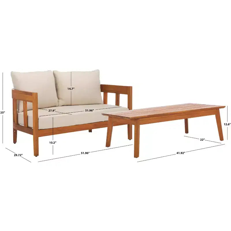 Owen Bench & Table Patio Set - Indoor/Outdoor - PAT7086 - Natural/Taupe - Safavieh