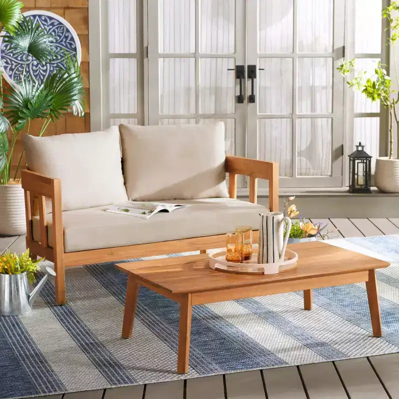 Owen Bench & Table Patio Set - Indoor/Outdoor - PAT7086 - Natural/Taupe - Safavieh