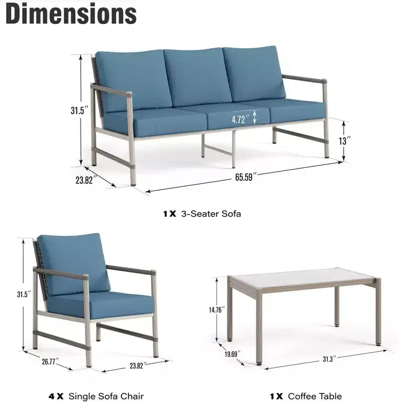 Captiva Designs 6-delige loungeset van wicker voor buiten, met salontafel, voor bij het zwembad of in de achtertuin
