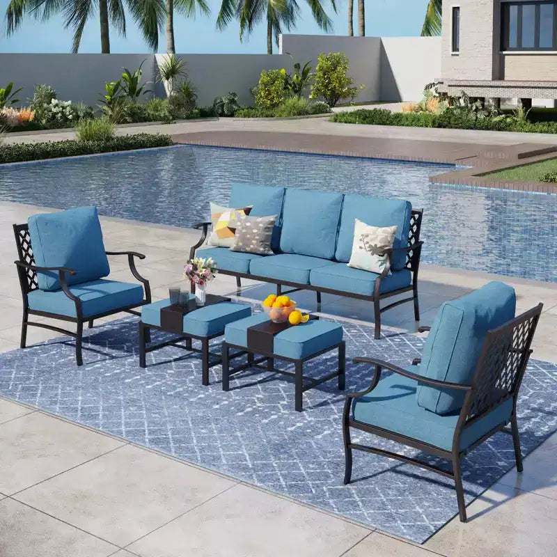 Captiva Designs metalen loungeset voor buiten, 5-delig, met fauteuils met rasterrug en voetenbanken