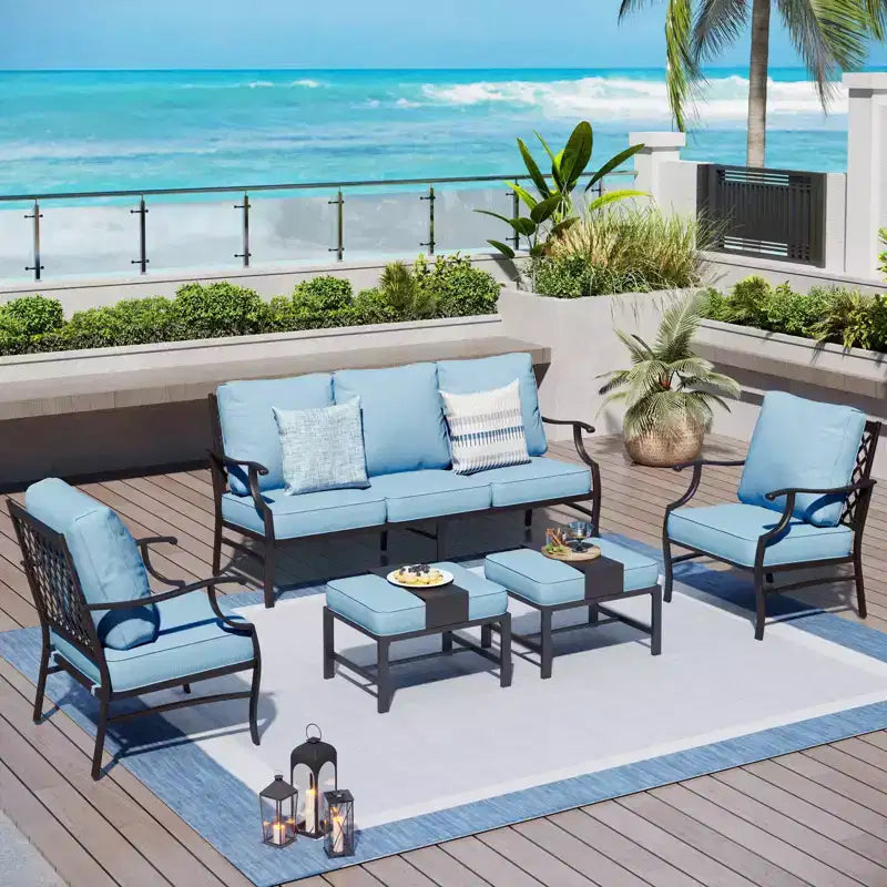 Captiva Designs metalen loungeset voor buiten, 5-delig, met fauteuils met rasterrug en voetenbanken