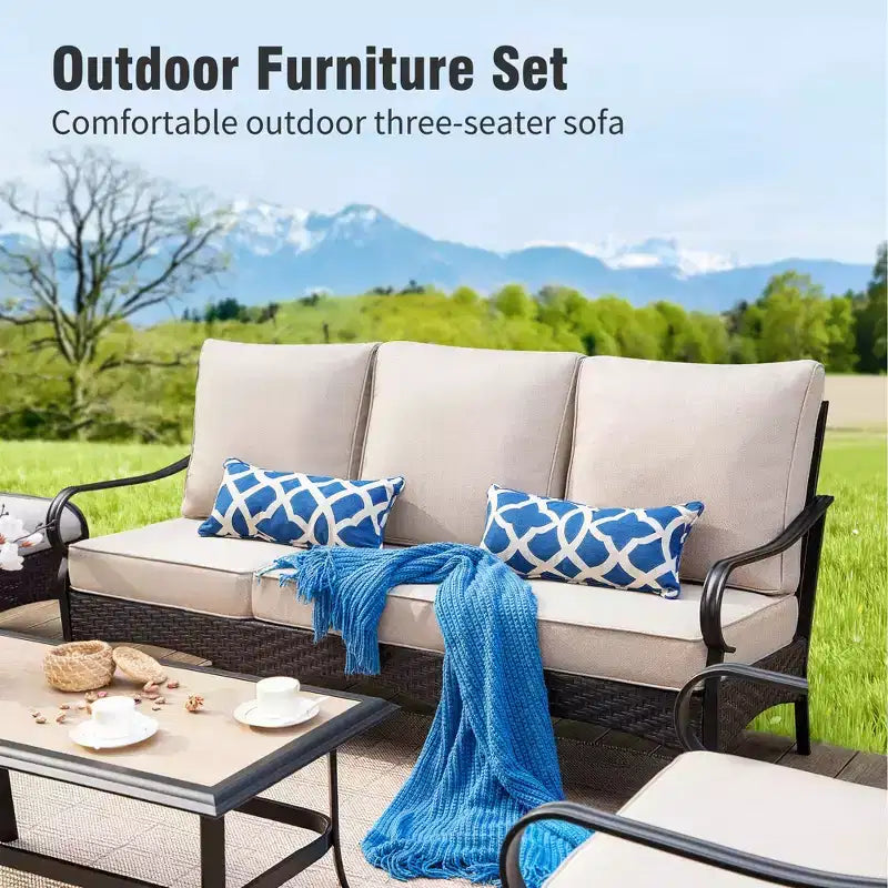 Captiva Designs 4pc Extra Large Metal and Rattan Outdoor Patio Conversation Set with Swivel Single Sofas