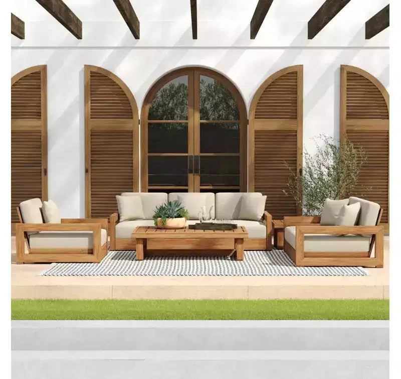 Christopher Knight Home Andrae 4-zits loungeset voor buiten van acaciahout met kussens, bruin en beige