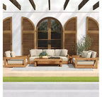 Christopher Knight Home Andrae 4-zits loungeset voor buiten van acaciahout met kussens, bruin en beige