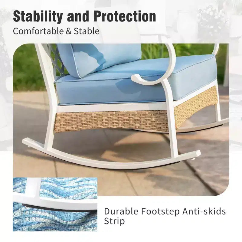 Captiva Designs 4-delige extra grote metalen en rotan loungeset voor buiten met schommelstoelen met rasterrugleuning en tafel