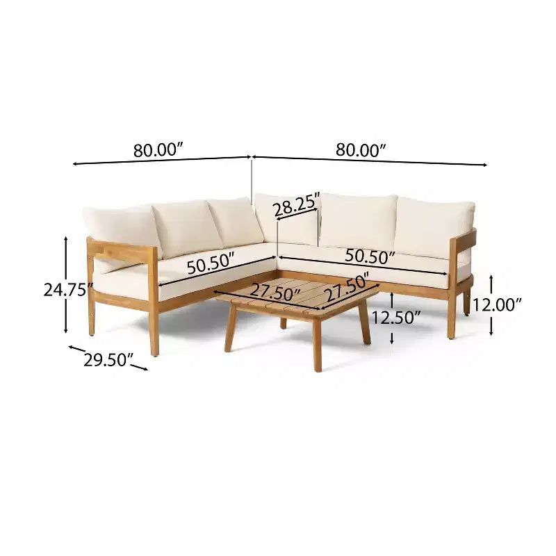 GDFStudio Burrough loungeset voor buiten van acaciahout voor 5 personen, met kussens, teak/beige
