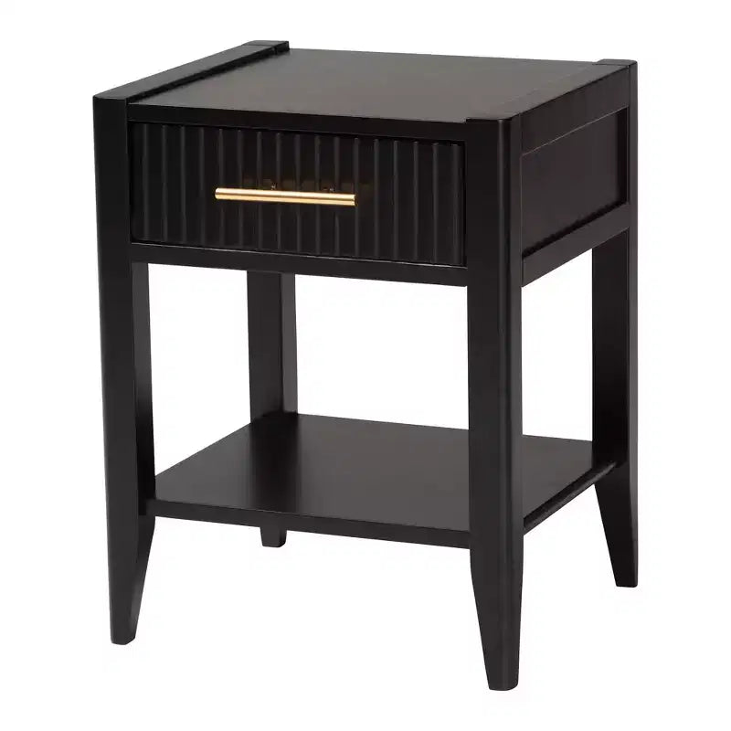 Baxton Studio Primrose vierdelige slaapkamermeubelset van zwart gecanneleerd hout in mid-century-stijl