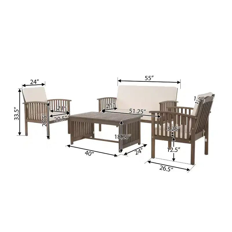 Christopher Knight Home Navan loungeset voor buiten van acaciahout voor 8 personen met waterafstotend kussen