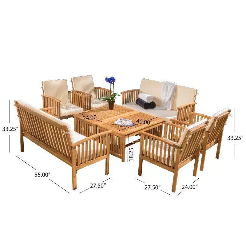 Christopher Knight Home Navan loungeset voor buiten van acaciahout voor 8 personen met waterafstotend kussen