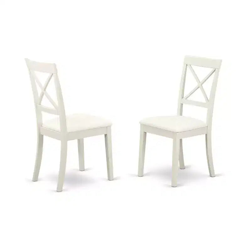 HomeStock 5 Pc Kitchen table set with a Dining Table and 4 Faux Leather Chairs in Linen White