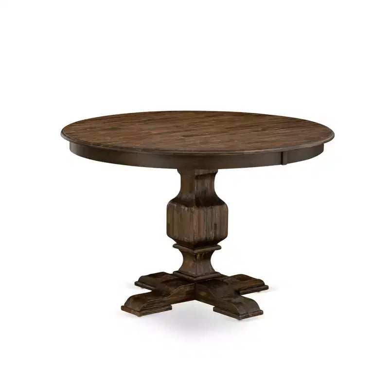 HomeStock Round Dining Table Set with 6 Chairs Distressed Jacobean