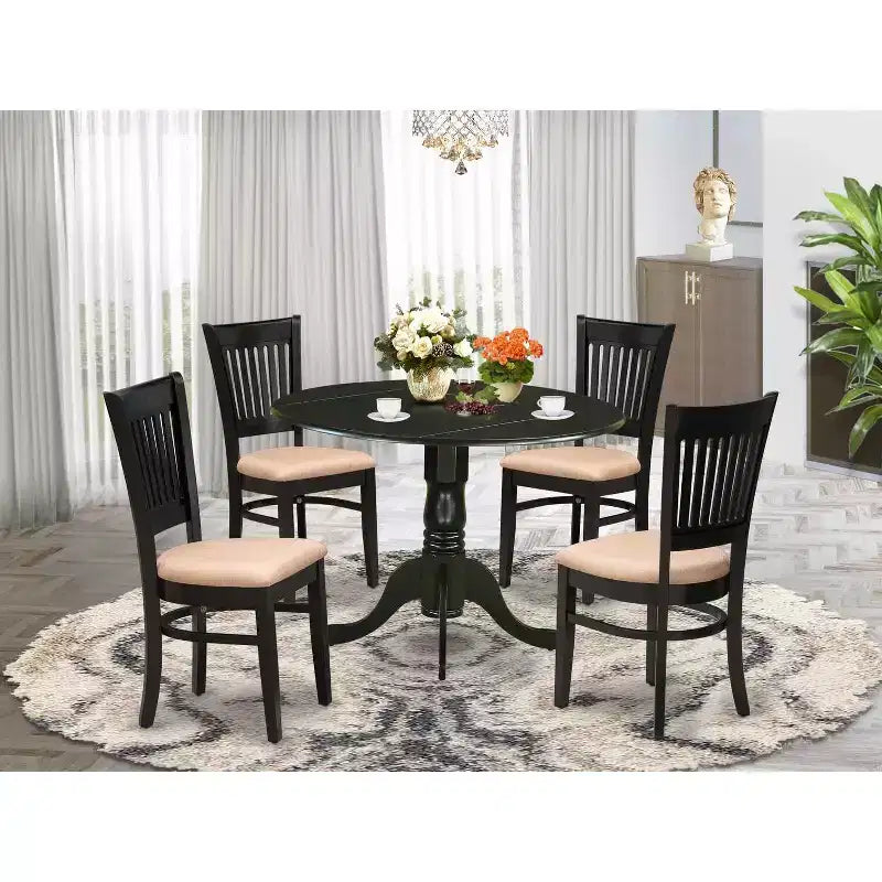 HomeStock Round Dining Table Set Linen Chairs Kitchen Table