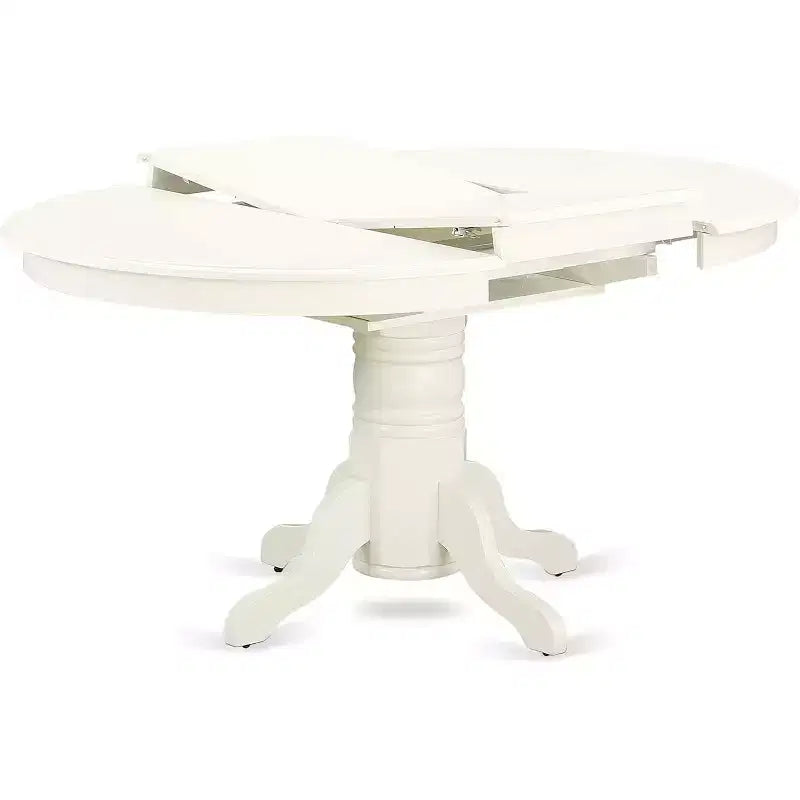 HomeStock 7 Piece Linen White Dining Room Table Set Oval Table with 6 Chairs
