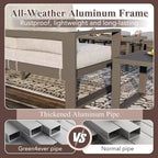 Heynemo aluminium tuinmeubelset met vuurtafel, 6-delige metalen loungeset voor buiten met hoekbank en salontafel