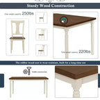 6-Piece Dining Table Set Dining Set with 4 Chairs with Bench, Classic Retro Style, Brown+Cottage White-HABITRIO