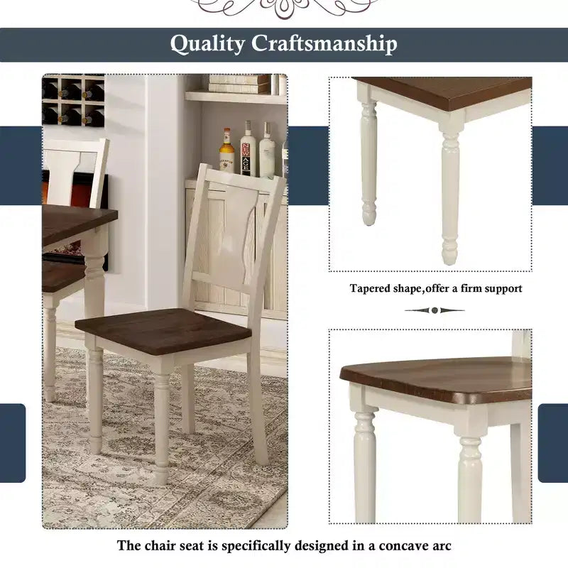 6-Piece Dining Table Set Dining Set with 4 Chairs with Bench, Classic Retro Style, Brown+Cottage White-HABITRIO