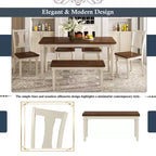 6-Piece Dining Table Set Dining Set with 4 Chairs with Bench, Classic Retro Style, Brown+Cottage White-HABITRIO