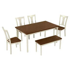 6-Piece Dining Table Set Dining Set with 4 Chairs with Bench, Classic Retro Style, Brown+Cottage White-HABITRIO