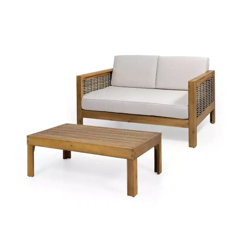 Tuinmeubelset voor buiten, loungeset van acaciahout met rieten accentstoelen, loveseat en salontafel - Merax