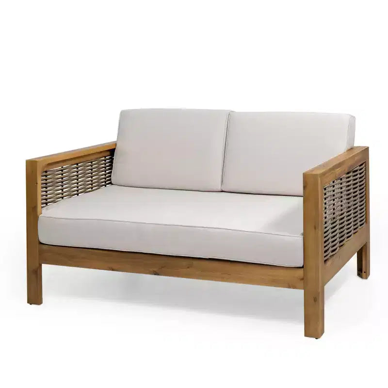 Tuinmeubelset voor buiten, loungeset van acaciahout met rieten accentstoelen, loveseat en salontafel - Merax