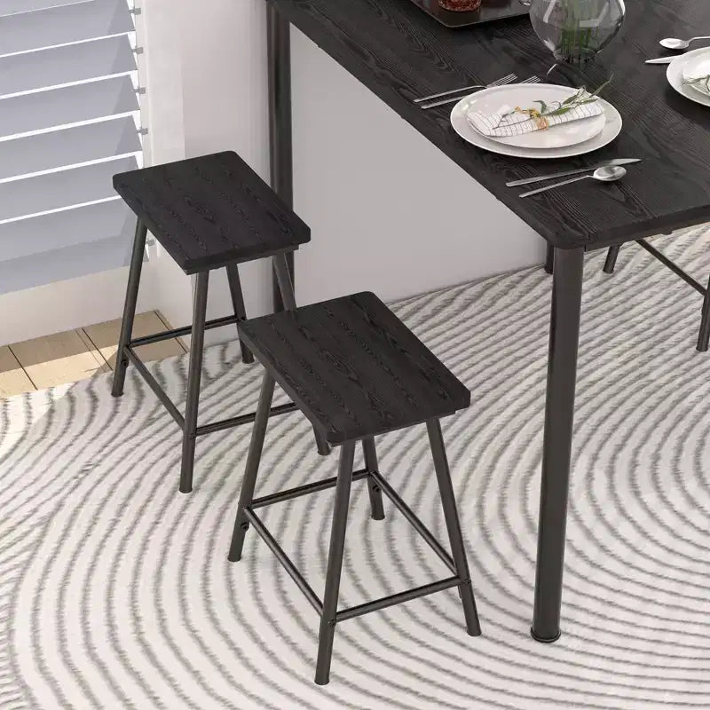 VECELO 5 Piece Dining Table & Chairs Set for 4, Kitchen Furniture MDF Board and Rectangular Metal Frame, Space-Saving, Black/Brown/Oak