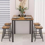 VECELO 5 Piece Dining Table & Chairs Set for 4, Kitchen Furniture MDF Board and Rectangular Metal Frame, Space-Saving, Black/Brown/Oak