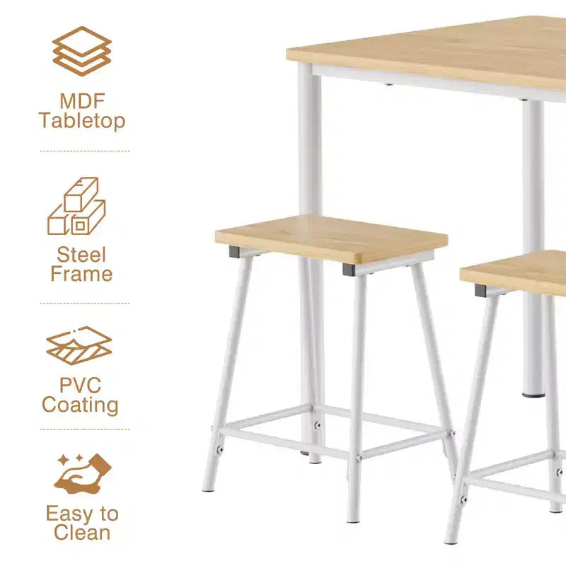 VECELO 5 Piece Dining Table & Chairs Set for 4, Kitchen Furniture MDF Board and Rectangular Metal Frame, Space-Saving, Black/Brown/Oak