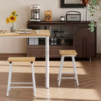 VECELO 5 Piece Dining Table & Chairs Set for 4, Kitchen Furniture MDF Board and Rectangular Metal Frame, Space-Saving, Black/Brown/Oak