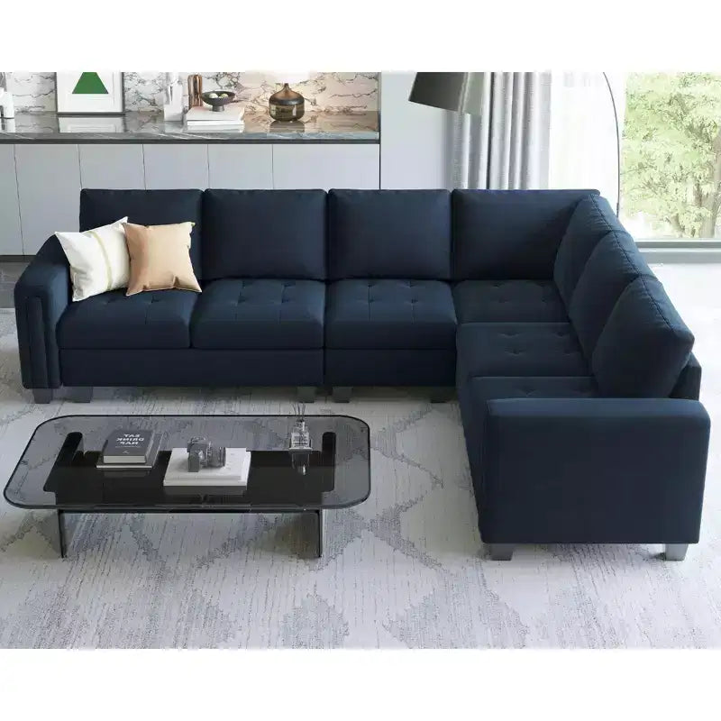 Belffin Modular Velvet Tufted L Shaped Sofa Couch with Reversible Chaise Convertible Modular Sectional Sofa Set with Storage Ottoman