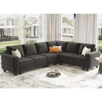 Belffin Modular Velvet Tufted L Shaped Sofa Couch with Reversible Chaise Convertible Modular Sectional Sofa Set with Storage Ottoman